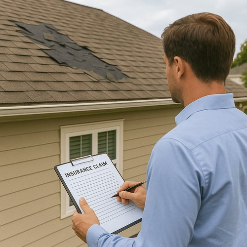 Roof insurance claim inspection with clipboard Los Angeles